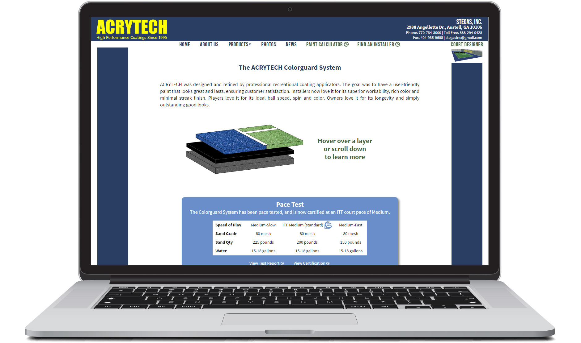 Acrytech website's colorguard system page