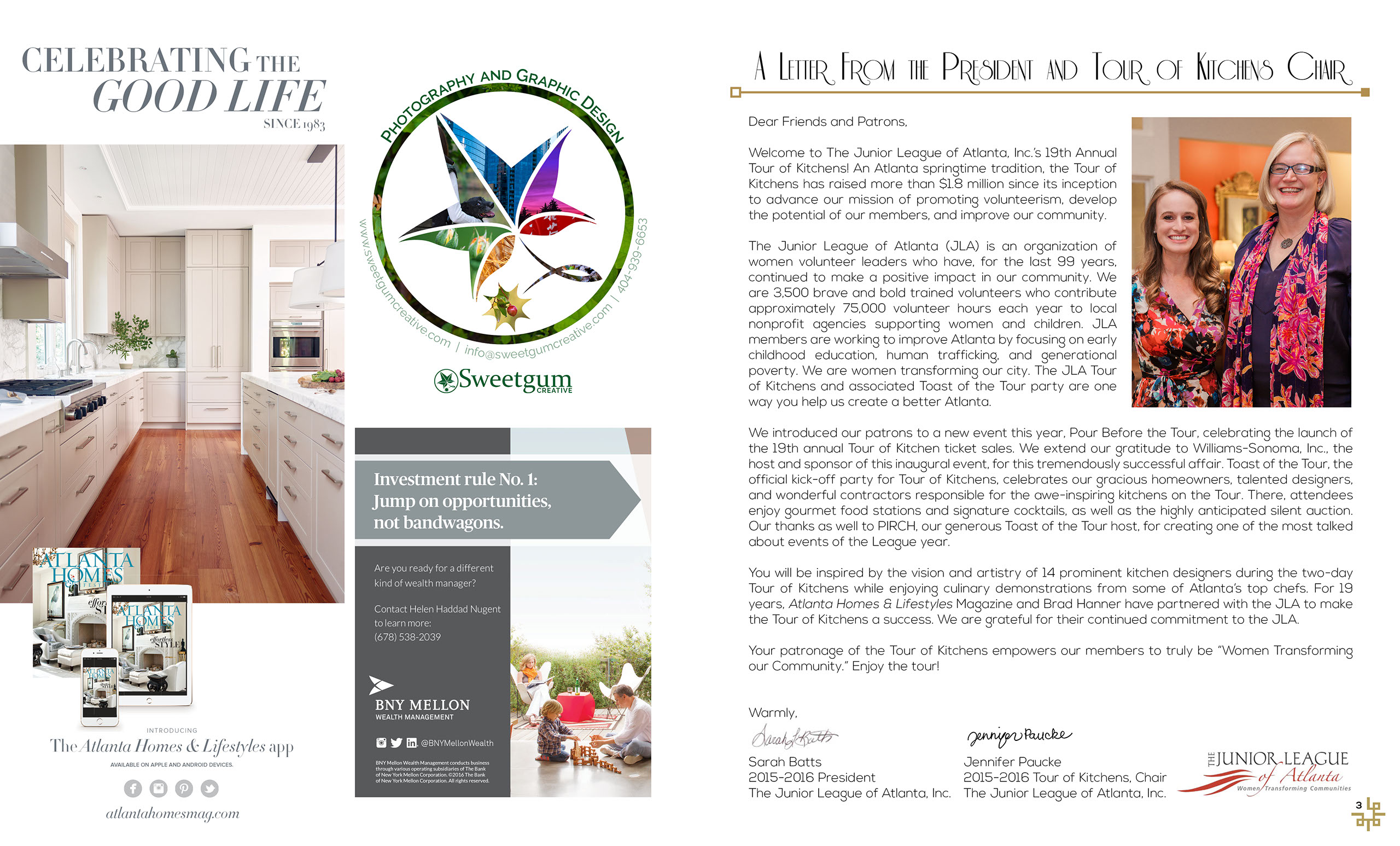 Tour of Kitchens - ads and letter from the president